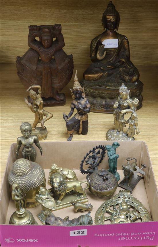 A brass figure of Buddha, Indian deities etc